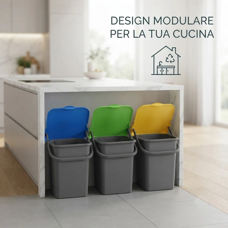 3 Pattumiere Premi' Plus 24L Apertura Push Raccolta Differenziata 32×29×46.5cm