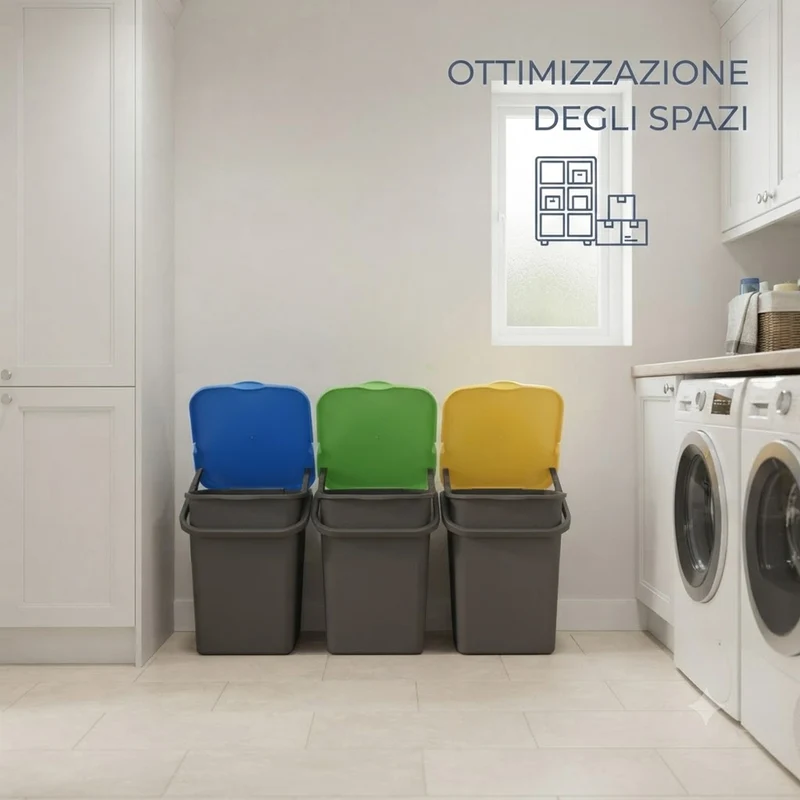 3 Pattumiere Premi' Plus 24L Apertura Push Raccolta Differenziata 32×29×46.5cm