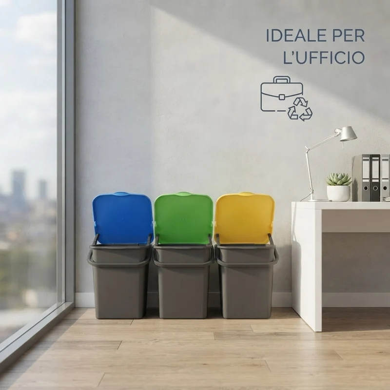 3 Pattumiere Premi' Plus 24L Apertura Push Raccolta Differenziata 32×29×46.5cm