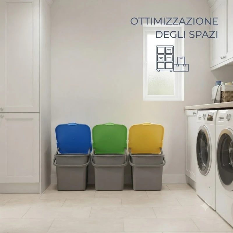 Set 3 Pattumiere Premi' 18L con Apertura Push Raccolta Differenziata 32×29×34 cm