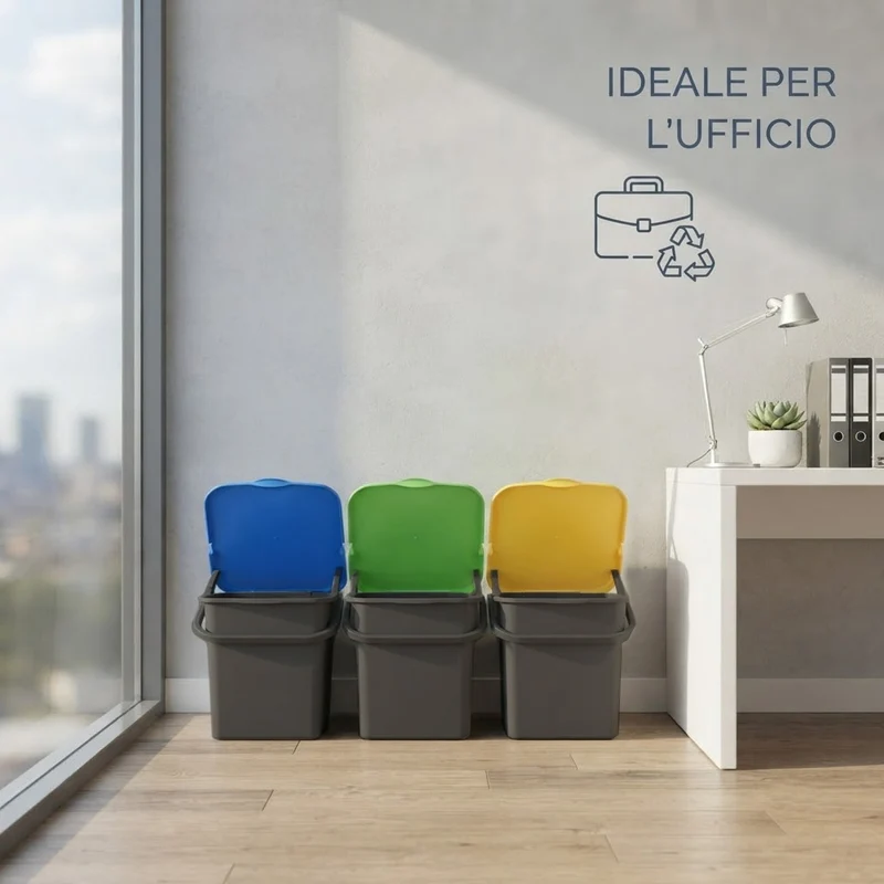 Set 3 Pattumiere Premi' 18L con Apertura Push Raccolta Differenziata 32×29×34 cm
