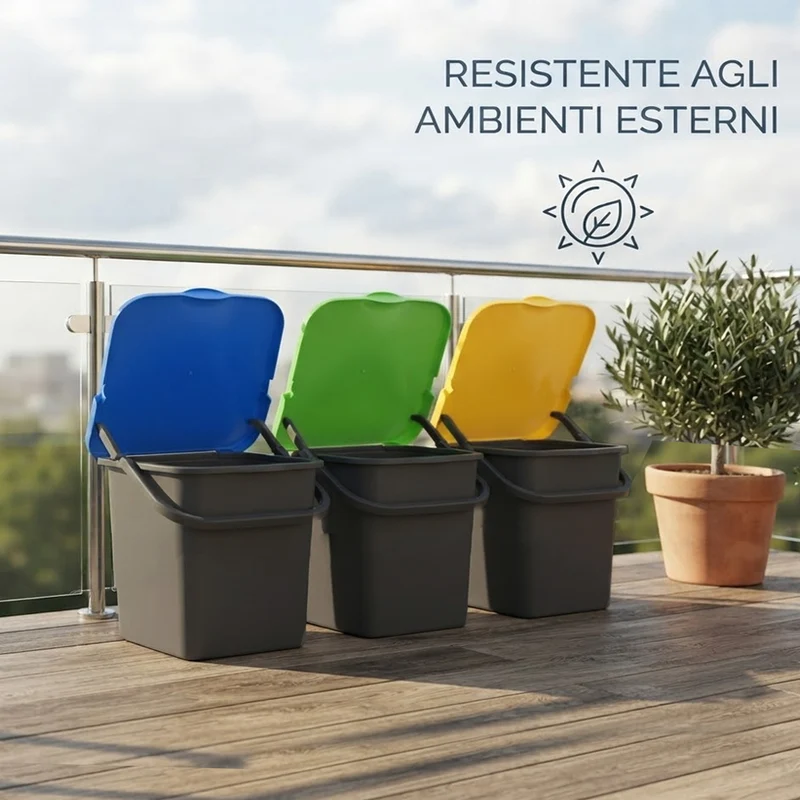 Set 3 Pattumiere Premi' 18L con Apertura Push Raccolta Differenziata 32×29×34 cm