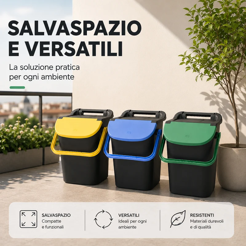 Set 3 Pattumiere Impilabili Tower Bin 3x30L Raccolta Differenziata 34x37.7x42 cm