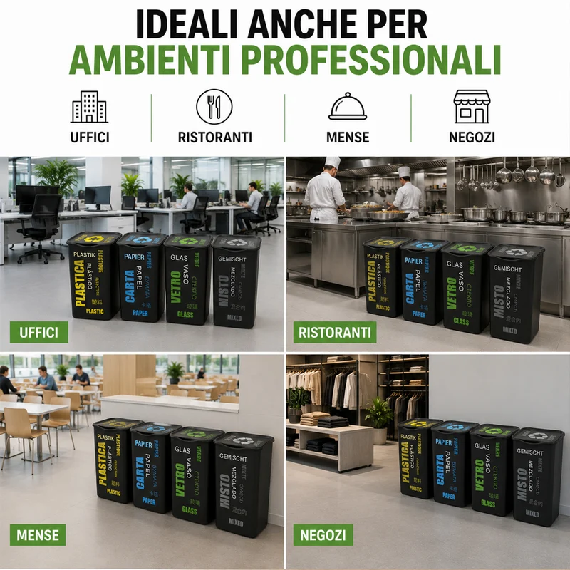 Set 4 Pattumiere da 50 Litri per Raccolta Differenziata Bidone 37,5×36×53,5 cm