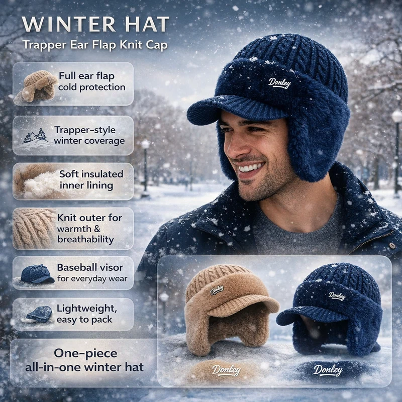 Unisex Winter Hat Trapper Hat with Ear Flaps