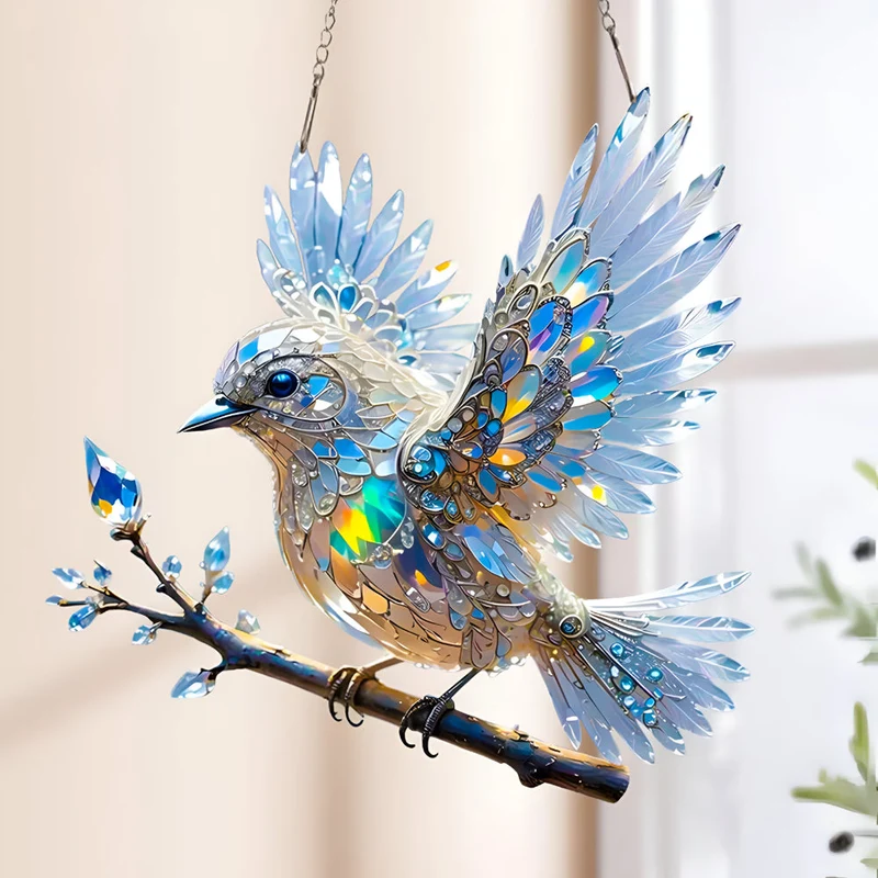 Blue Bird Sun Catcher for Window Decoration Stained Glass Effect