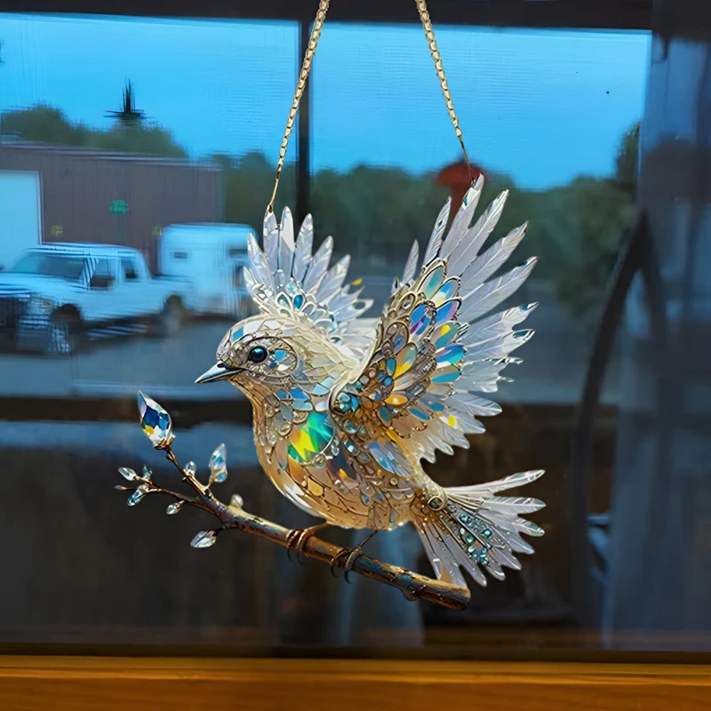Blue Bird Sun Catcher for Window Decoration Stained Glass Effect