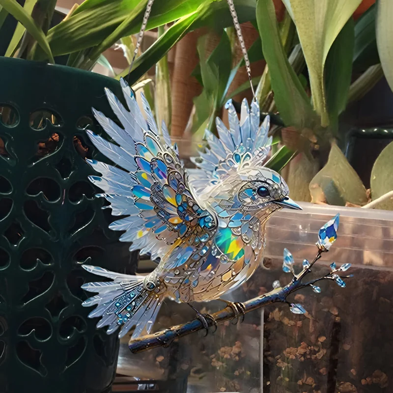 Blue Bird Sun Catcher for Window Decoration Stained Glass Effect