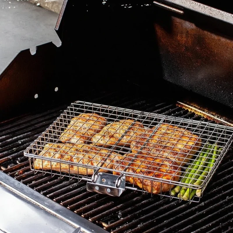 Grillmand – RVS grillrooster voor vis, groenten en kleine barbecuegerechten