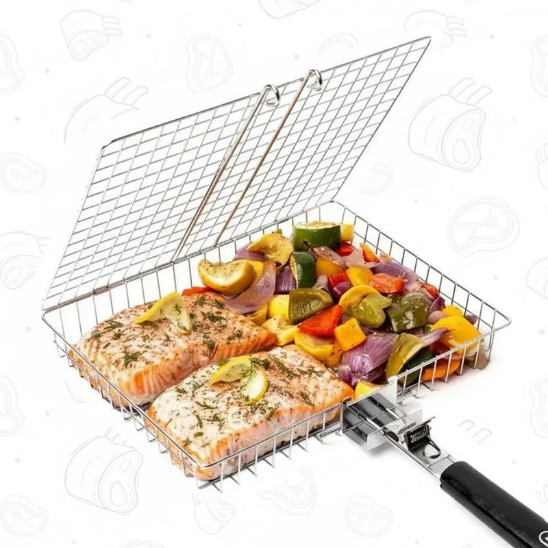 Grillmand – RVS grillrooster voor vis, groenten en kleine barbecuegerechten