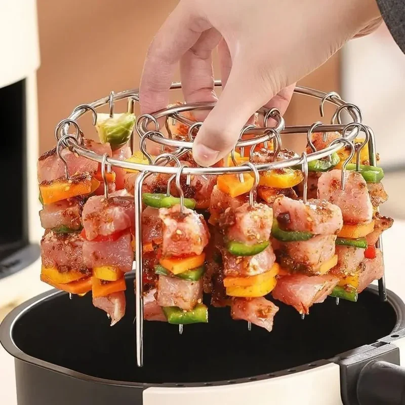 Airfryer spiezenrek – RVS grillhouder met spiesjes voor gelijkmatige bereiding