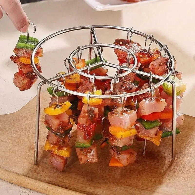 Airfryer spiezenrek – RVS grillhouder met spiesjes voor gelijkmatige bereiding