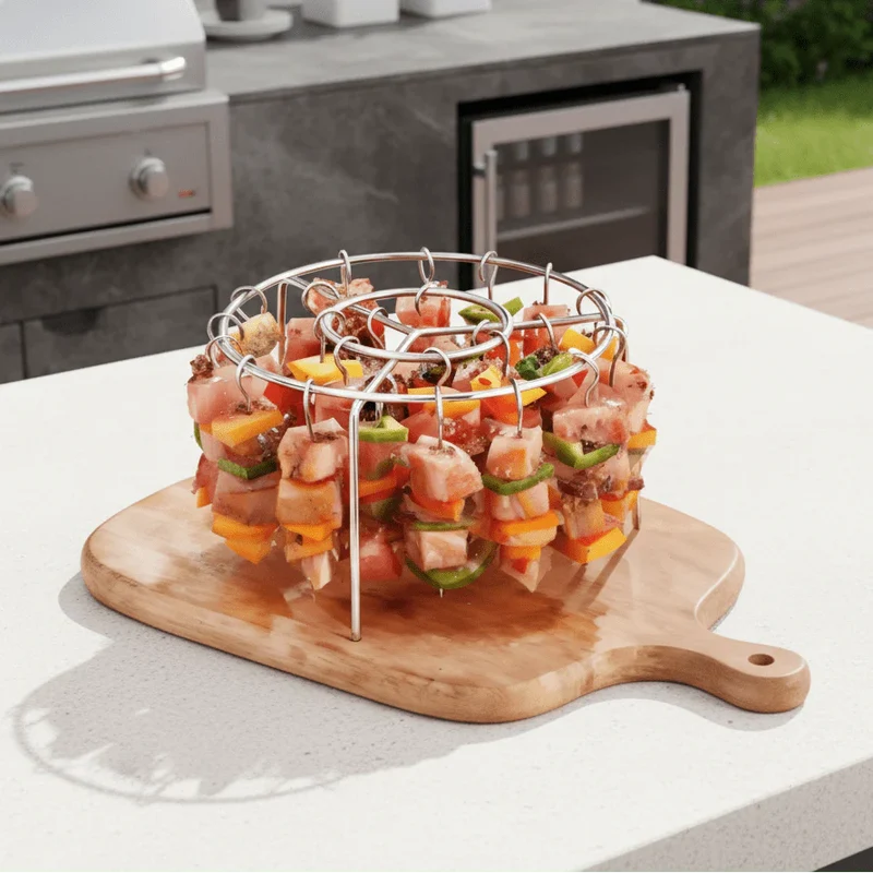 Airfryer spiezenrek – RVS grillhouder met spiesjes voor gelijkmatige bereiding