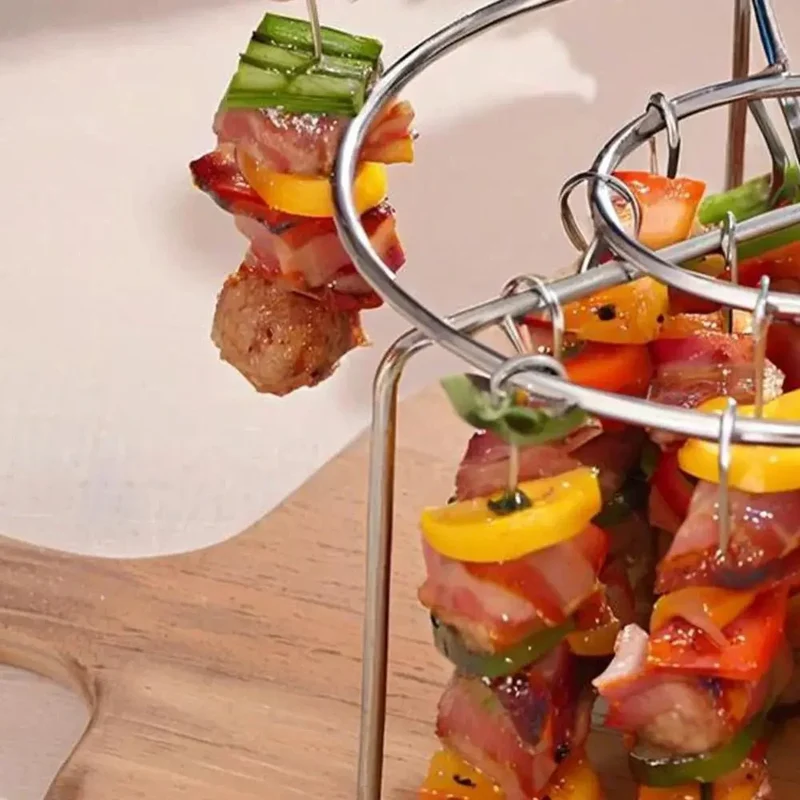 Airfryer spiezenrek – RVS grillhouder met spiesjes voor gelijkmatige bereiding