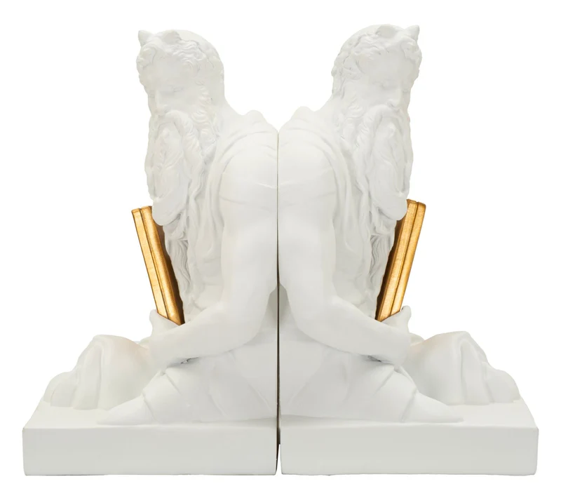 Fermalibro Poseidone 25,5x15x22,3 cm in Resina Bianco e Oro