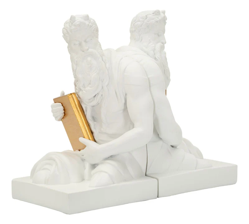 Fermalibro Poseidone 25,5x15x22,3 cm in Resina Bianco e Oro