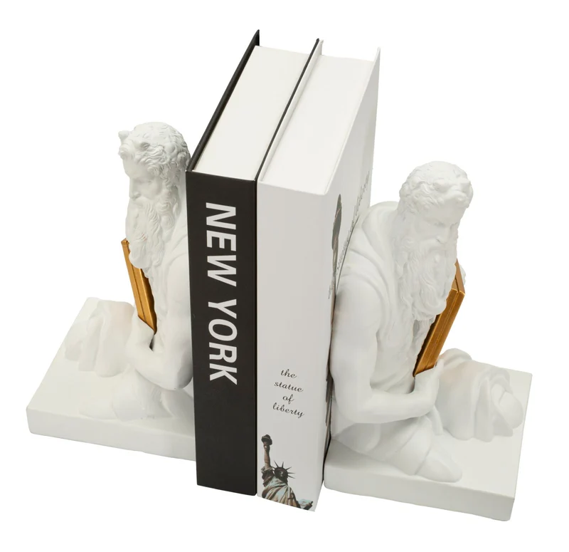 Fermalibro Poseidone 25,5x15x22,3 cm in Resina Bianco e Oro