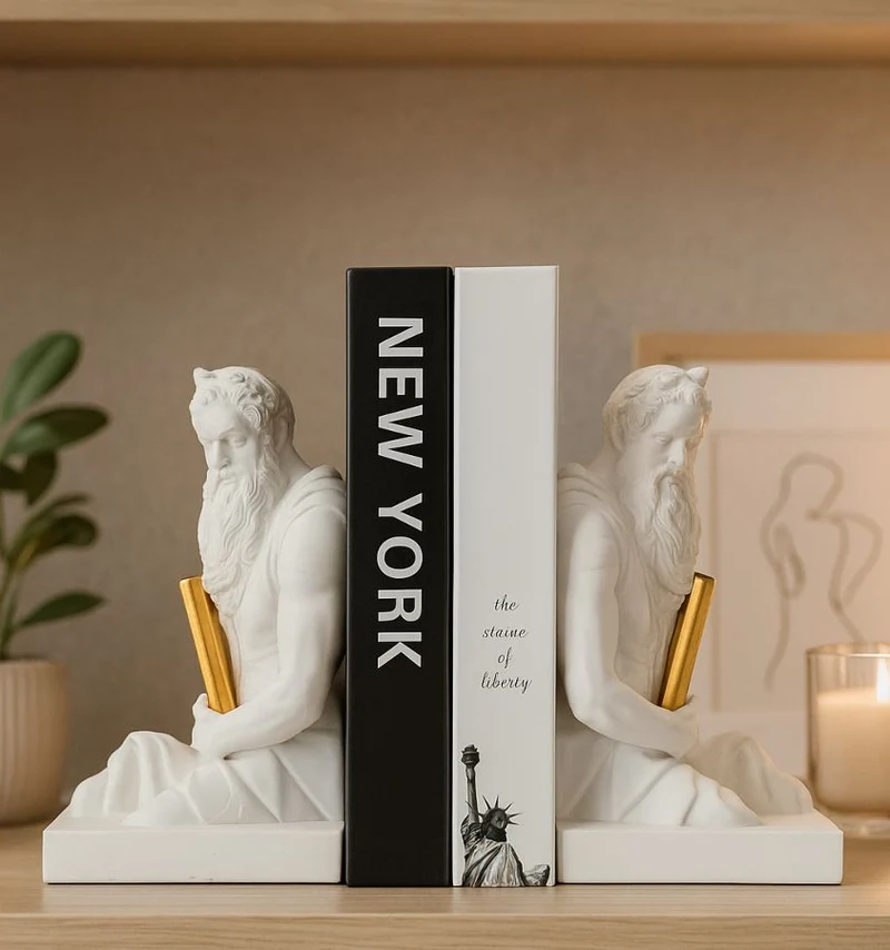 Fermalibro Poseidone 25,5x15x22,3 cm in Resina Bianco e Oro