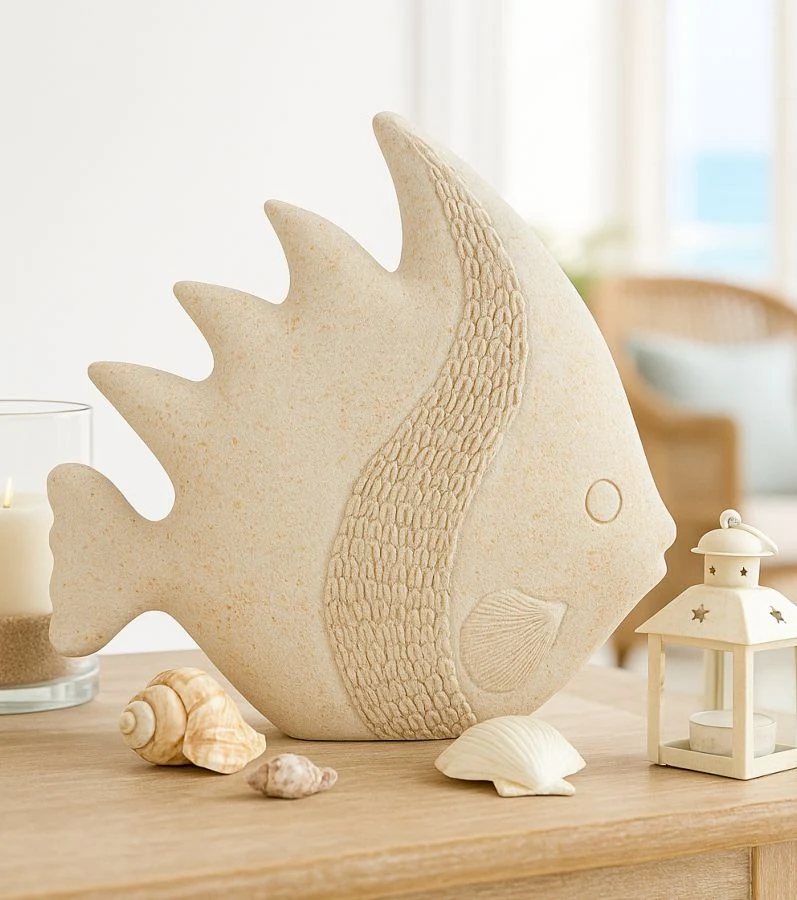 Decorazione Pesce Sand 25,3x8,6x24,5 cm in Resina Beige