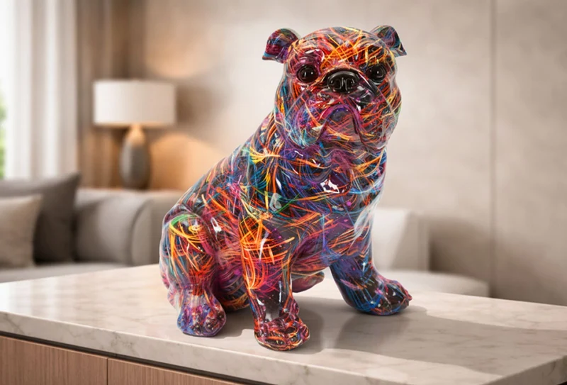 Decorazione Bull Dog Psyco 21,5x15,5x21 cm in Resina Multicolor
