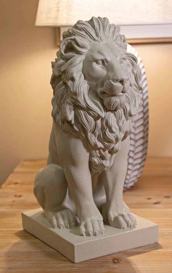 Decorazione Leone Stons 17,5x25x40 cm in Resina Crema