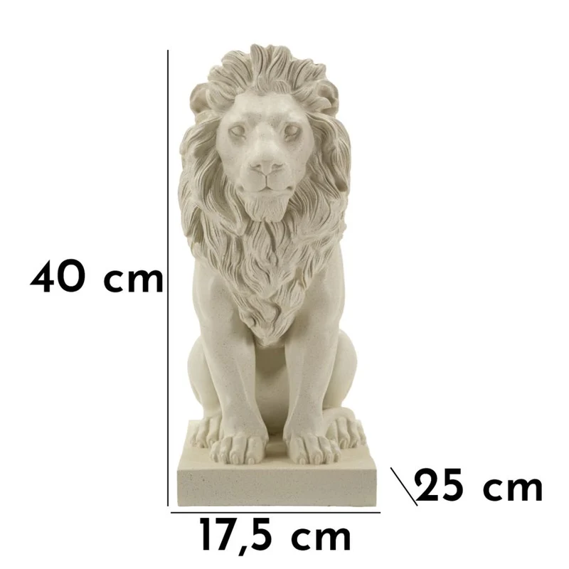 Decorazione Leone Stons 17,5x25x40 cm in Resina Crema