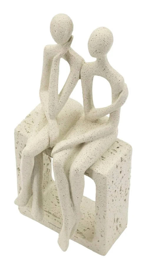 Statuetta Coppia Stons 11,5x9x25 cm in Resina Crema