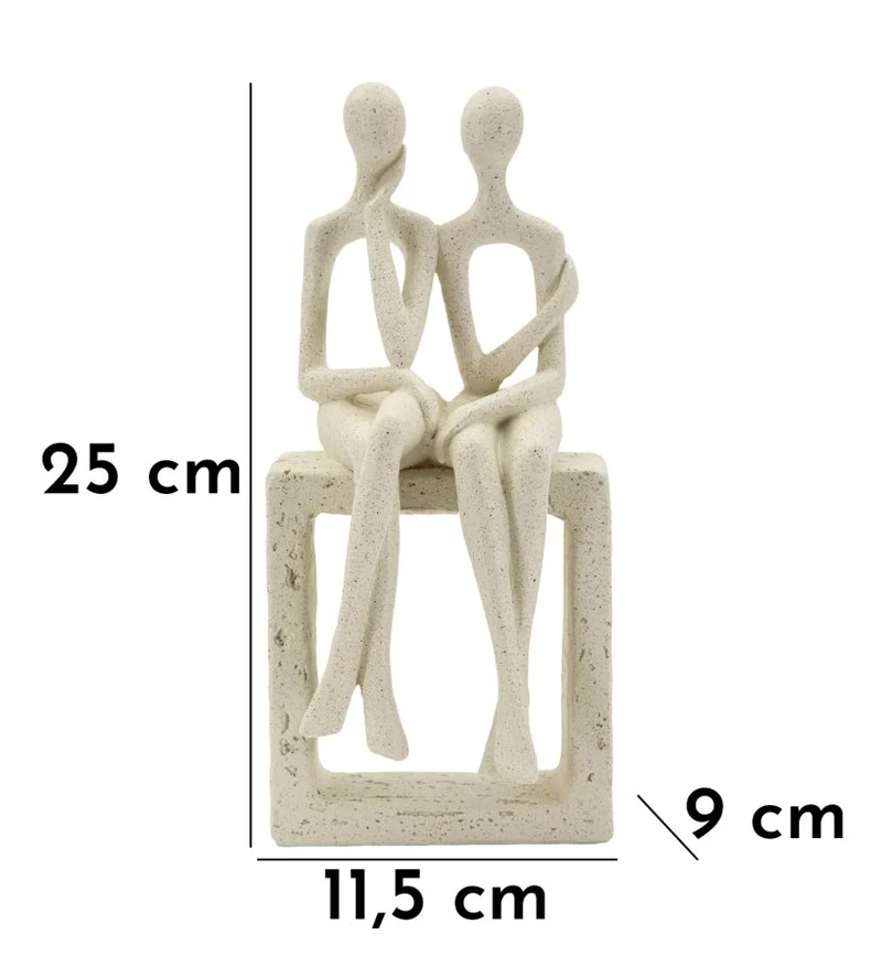 Statuetta Coppia Stons 11,5x9x25 cm in Resina Crema