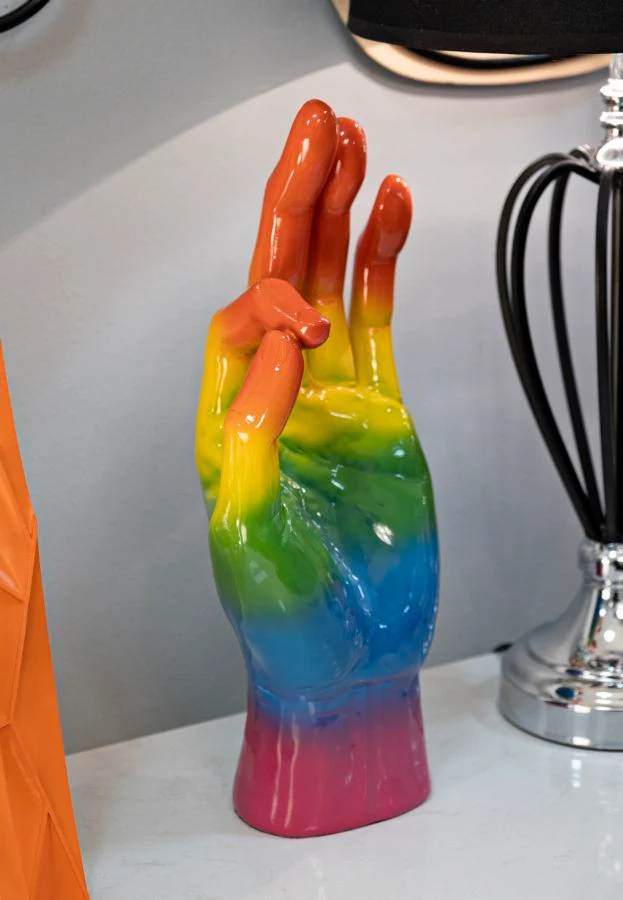 Decorazione Mano Rainbow Ok 16x10,5x36 cm in Resina Multicolor