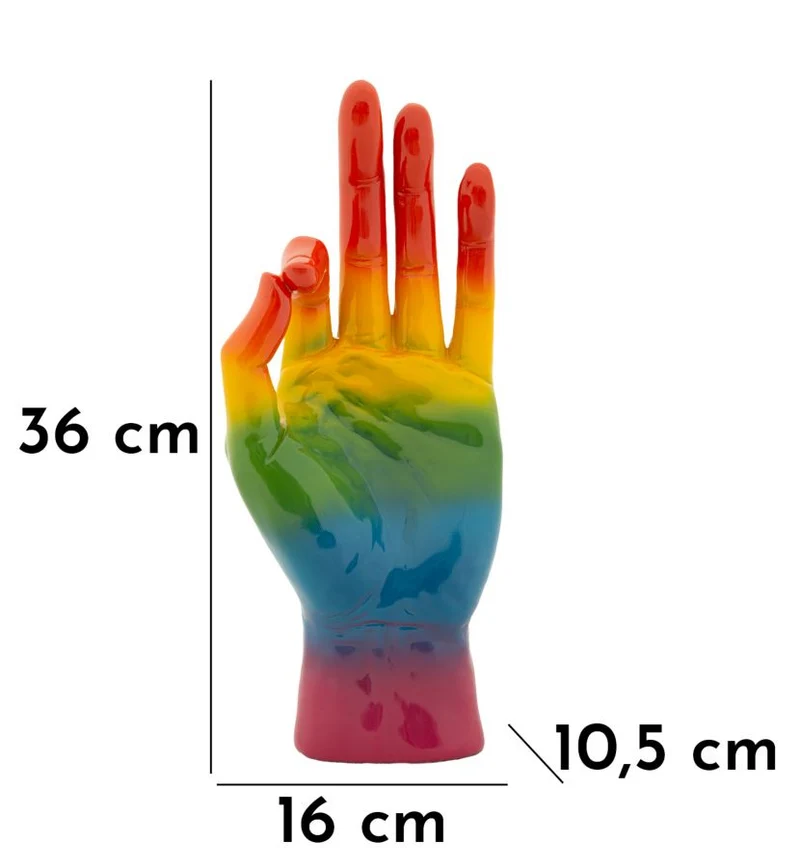 Decorazione Mano Rainbow Ok 16x10,5x36 cm in Resina Multicolor