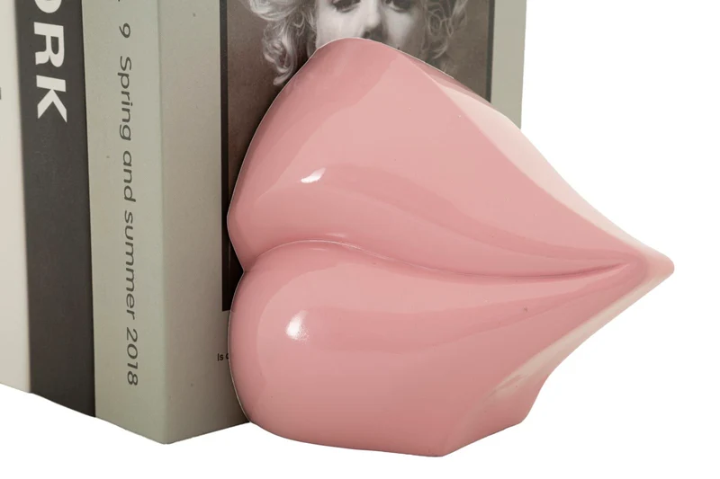 Fermalibri Bocca 27x9x13 cm in Resina Rosa