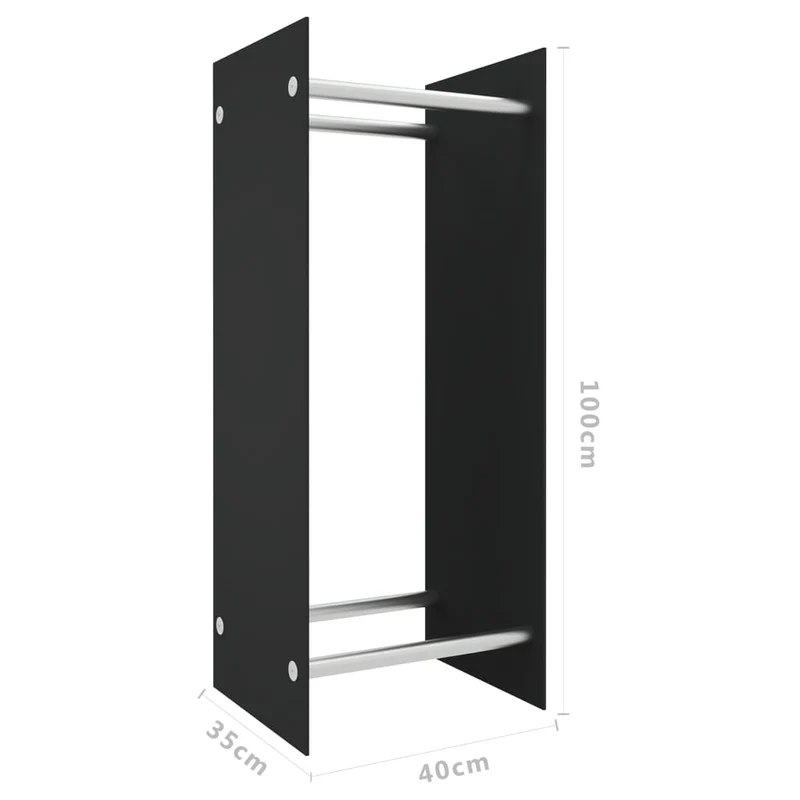 Porta Legna Nero 40x35x100 cm Portaceppi in Vetro Temperato