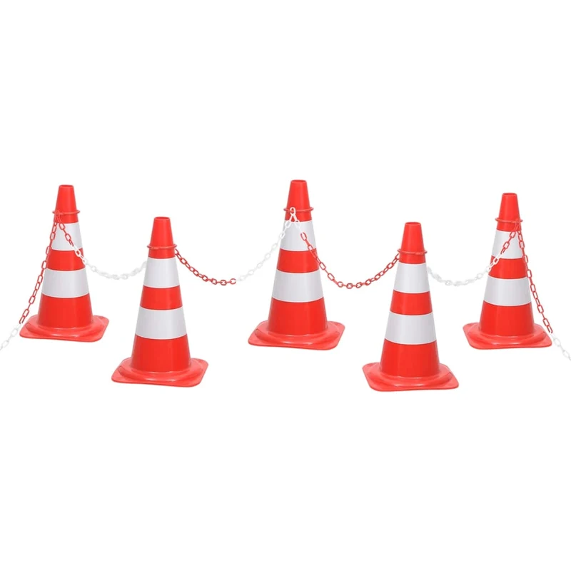 Set 10 Coni Per Segnaletica Stradale Con Catena da 10mt Rosso e Bianco Esterno