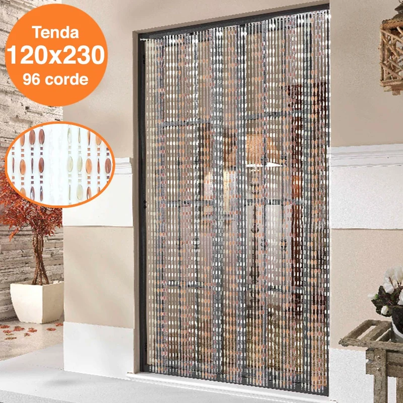 Tenda Moschiera Porta Finestra 120x230cm 96 Corde Fili Perline Colorate