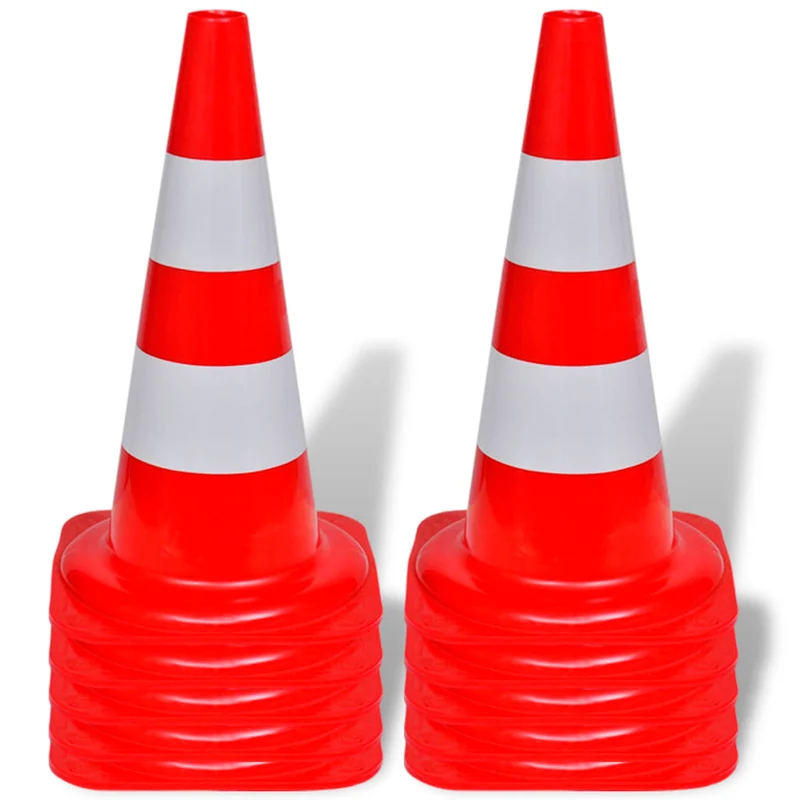 Set 10 Coni Stradali Emergenza Segnaletici Riflettenti Rosso e Bianco 50 cm