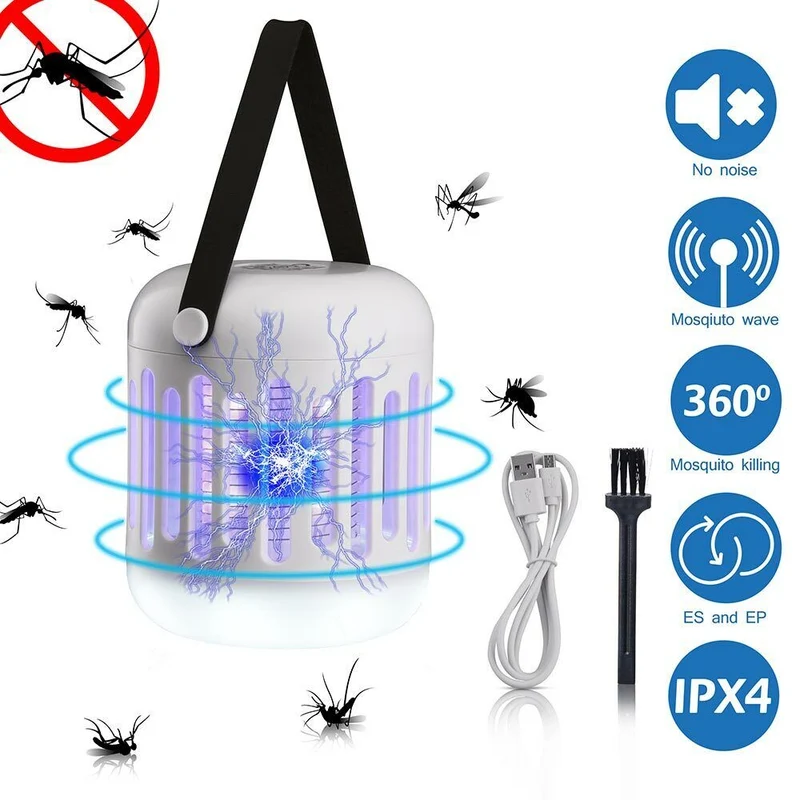 Zanzariera Elettrica Torcia Lampada LED da Campeggio Anti Zanzare Batteria AAA