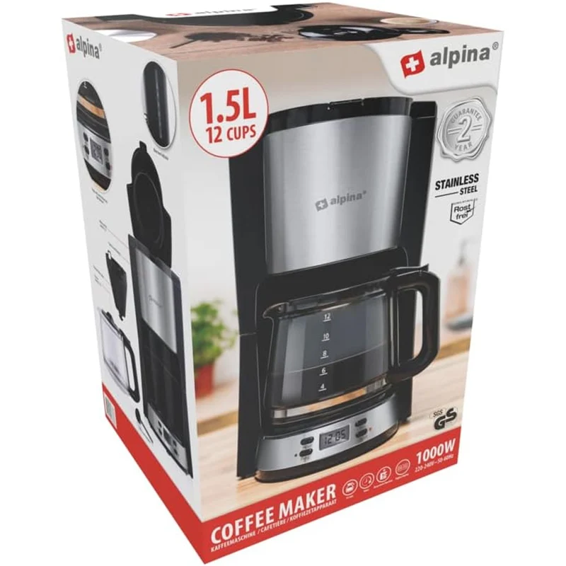 Macchina da Caffè con Filtro Caffettiera 1000 W Caraffa da 1,5 Litri 12 Tazzine