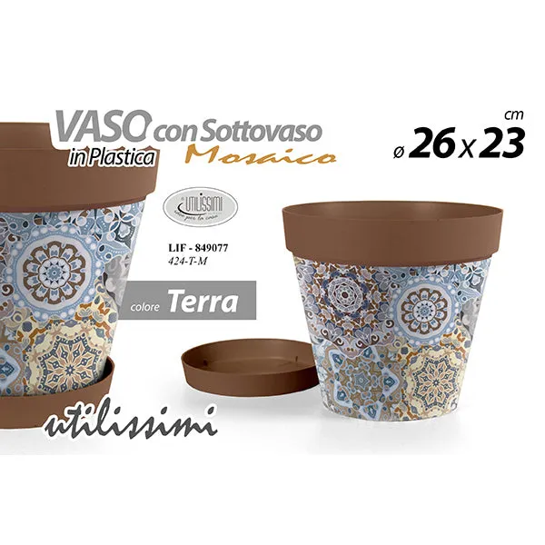 Vaso Plastica Terracotta Mosaico 26x23cm