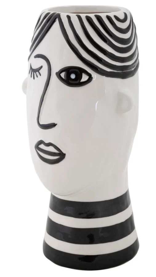 Vaso Face 13,2x11,8x26,3 cm in Porcellana Bianco e Nero