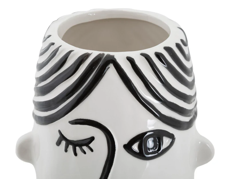 Vaso Face 13,2x11,8x26,3 cm in Porcellana Bianco e Nero