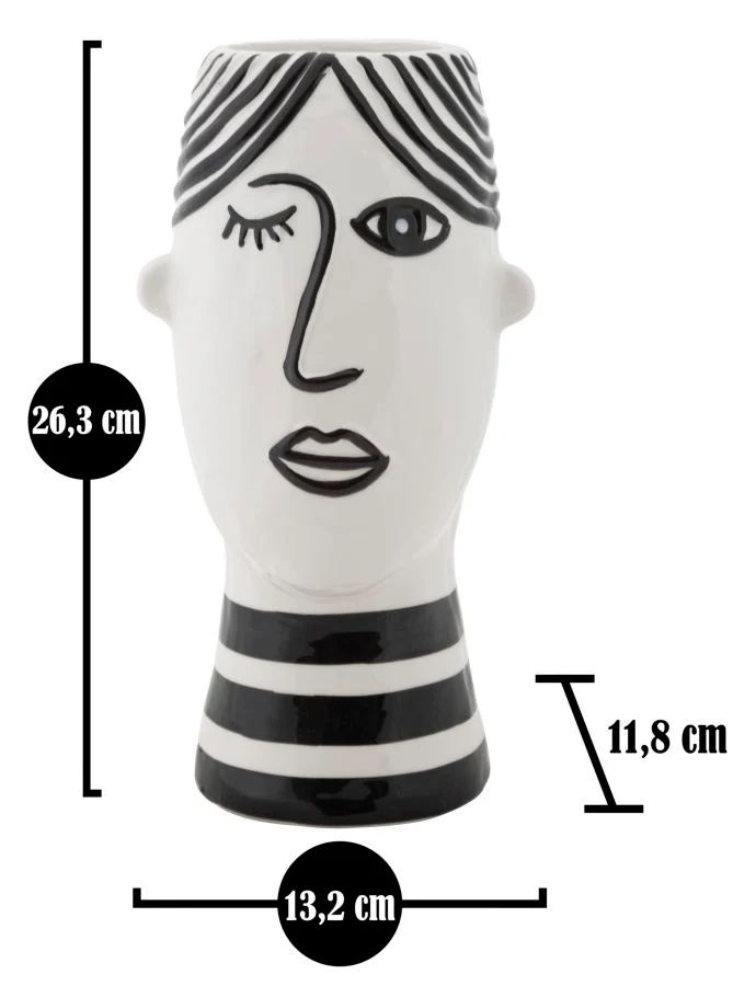 Vaso Face 13,2x11,8x26,3 cm in Porcellana Bianco e Nero