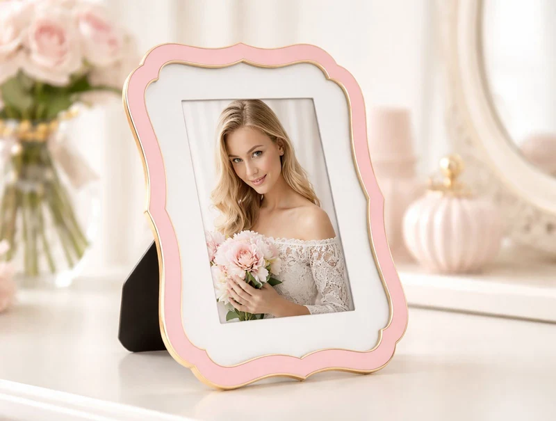 Cornice Margot Rosa 17x1,4x21,9 cm in Zinco e Vetro Rosa e Oro