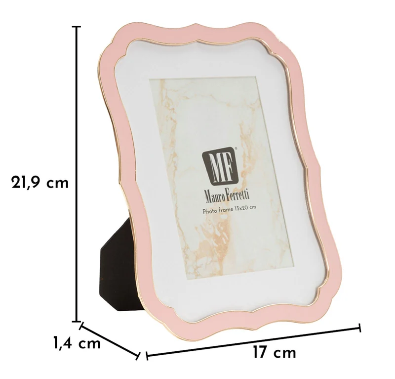 Cornice Margot Rosa 17x1,4x21,9 cm in Zinco e Vetro Rosa e Oro