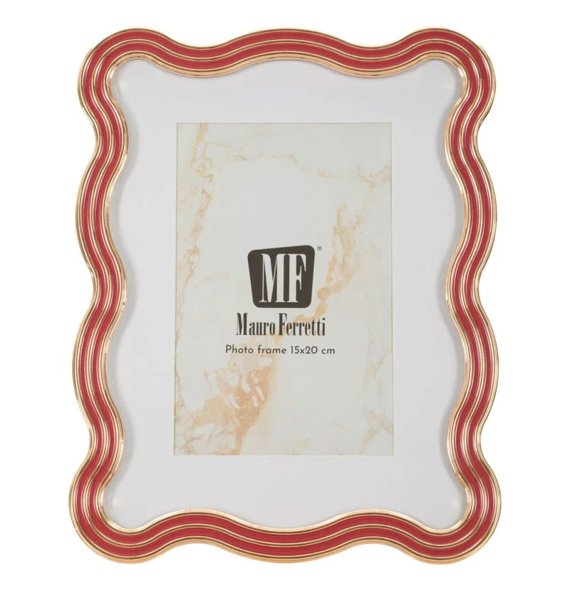 Cornice Elizabeth Rossa 17,5x1,3x22,5 cm in Zinco e Vetro Rosso e Oro
