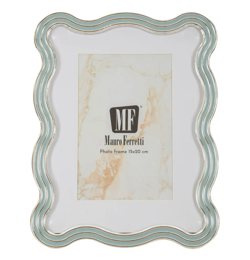 Cornice Elizabeth Celeste 17,5x1,3x22,5 cm in Zinco e Vetro Azzurro e Argento