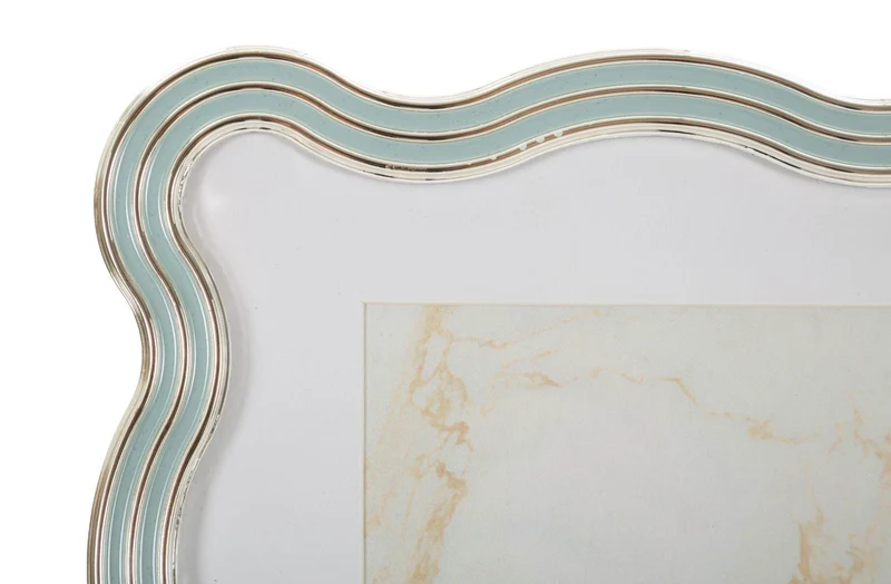 Cornice Elizabeth Celeste 17,5x1,3x22,5 cm in Zinco e Vetro Azzurro e Argento