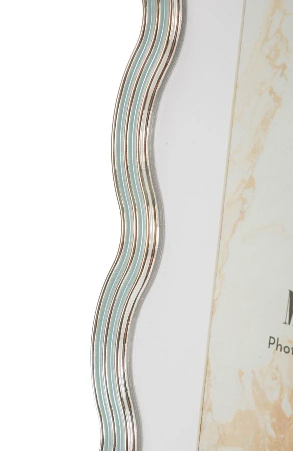 Cornice Elizabeth Celeste 17,5x1,3x22,5 cm in Zinco e Vetro Azzurro e Argento