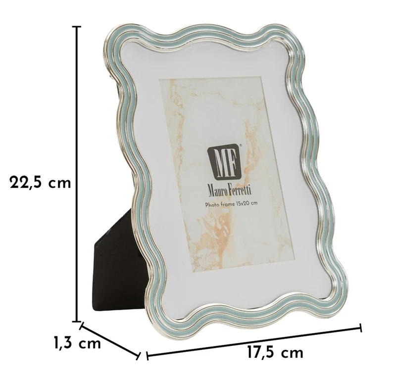 Cornice Elizabeth Celeste 17,5x1,3x22,5 cm in Zinco e Vetro Azzurro e Argento