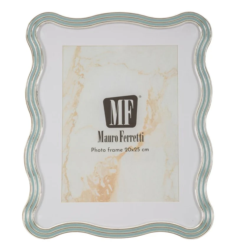 Cornice Elizabeth Celeste 22,7x1,3x27,6 cm in Zinco e Vetro Azzurro e Argento