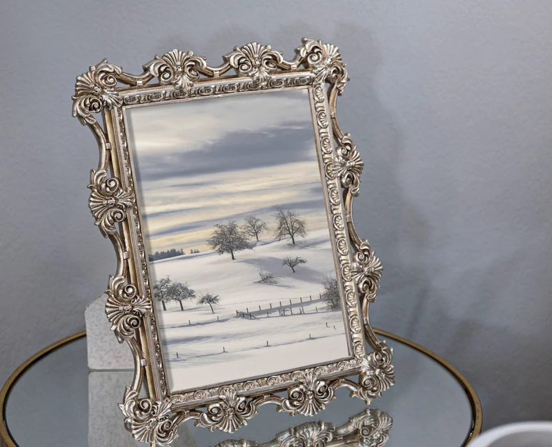 Cornice Florence 21,5x2x26,8 cm in Resina e Vetro Argento